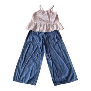 Not Rated Girls Light Pink Top with Blue Wide-Leg Jeans